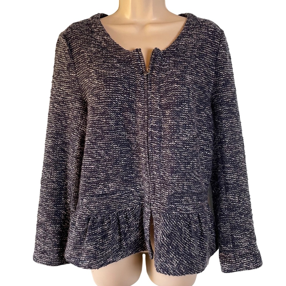 J.‎ Crew Boucle Peplum Tweed Jacket Blue & White Size L Office Career Classic